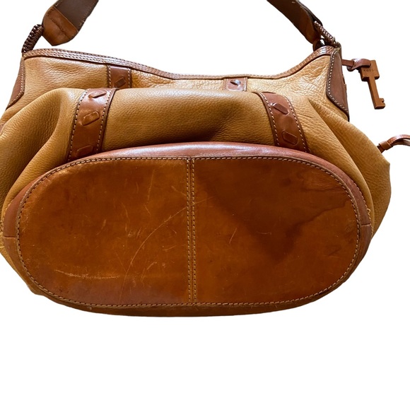 Vintage Fossil Leather Handbag Purse Floral Embossed Carved Boho Neutral 11X13 - Picture 4 of 9